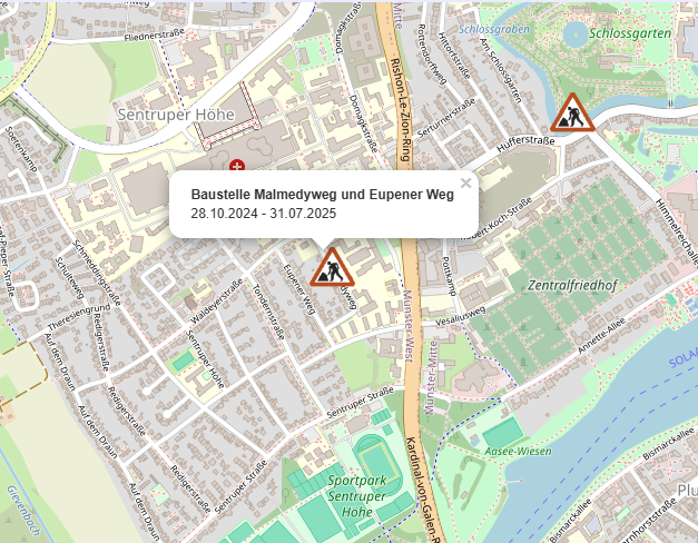 Baustelle Malmedyweg und Eupener Weg: Kanalnetz-Sanierung in Münster-Sentrup bis Juli 2025 mit Vollsperrungen und Halteverbotszonen.