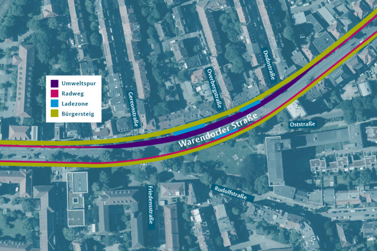 Die Warendorfer Straße bekommt Bus- und Radspur: Ab Ende April startet ein Verkehrsversuch zur Entlastung des engen Abschnitts in Münster.