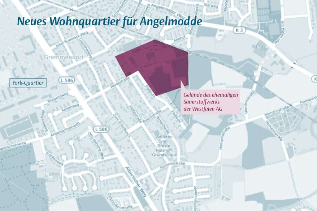 Auf dem ehemaligen Westfalen-Gelände in Münster-Angelmodde soll ein neues Quartier mit 450 Wohnungen entstehen. Bürgerbeteiligung am 8. September im Pfarrheim St. Ida.