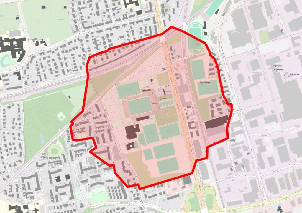 Die Feuerwehr evakuiert das Gebiet in einem Radius von 300 Metern um den gefundenen Blindgänger. ©Stadt Münster/OpenStreetMap-Beitragende