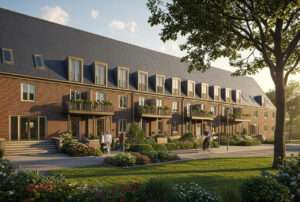 : Neues Wohnprojekt in Gremmendorf: Im York-Quartier entstehen 150 barrierefreie Apartments und Townhouses in denkmalgeschützten Backsteinhäusern. Fertigstellung 2028.