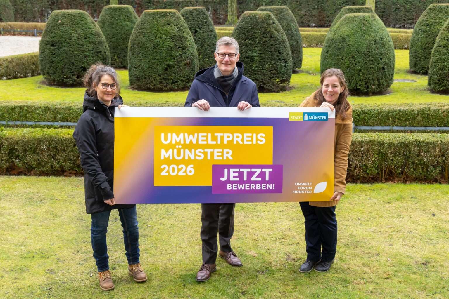 Umweltpreis 2026 in Münster gestartet: Bewerbungen ab 1. März möglich, 10.000 Euro Preisgeld, Sonderpreis für Kinder und Jugendliche, Verleihung im November im Rathaus.