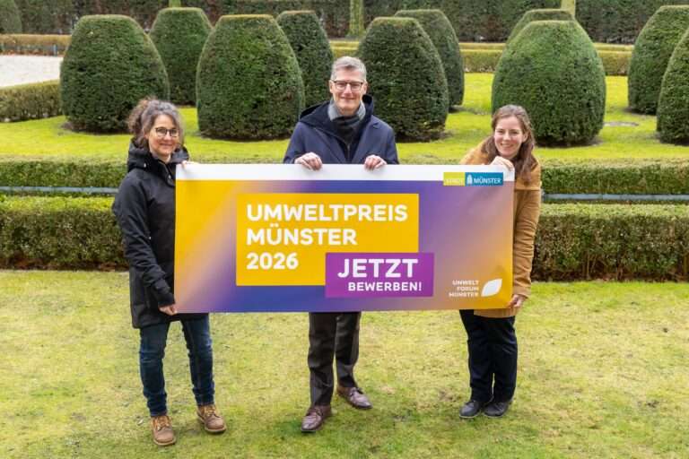 Umweltpreis 2026 in Münster gestartet: Bewerbungen ab 1. März möglich, 10.000 Euro Preisgeld, Sonderpreis für Kinder und Jugendliche, Verleihung im November im Rathaus.