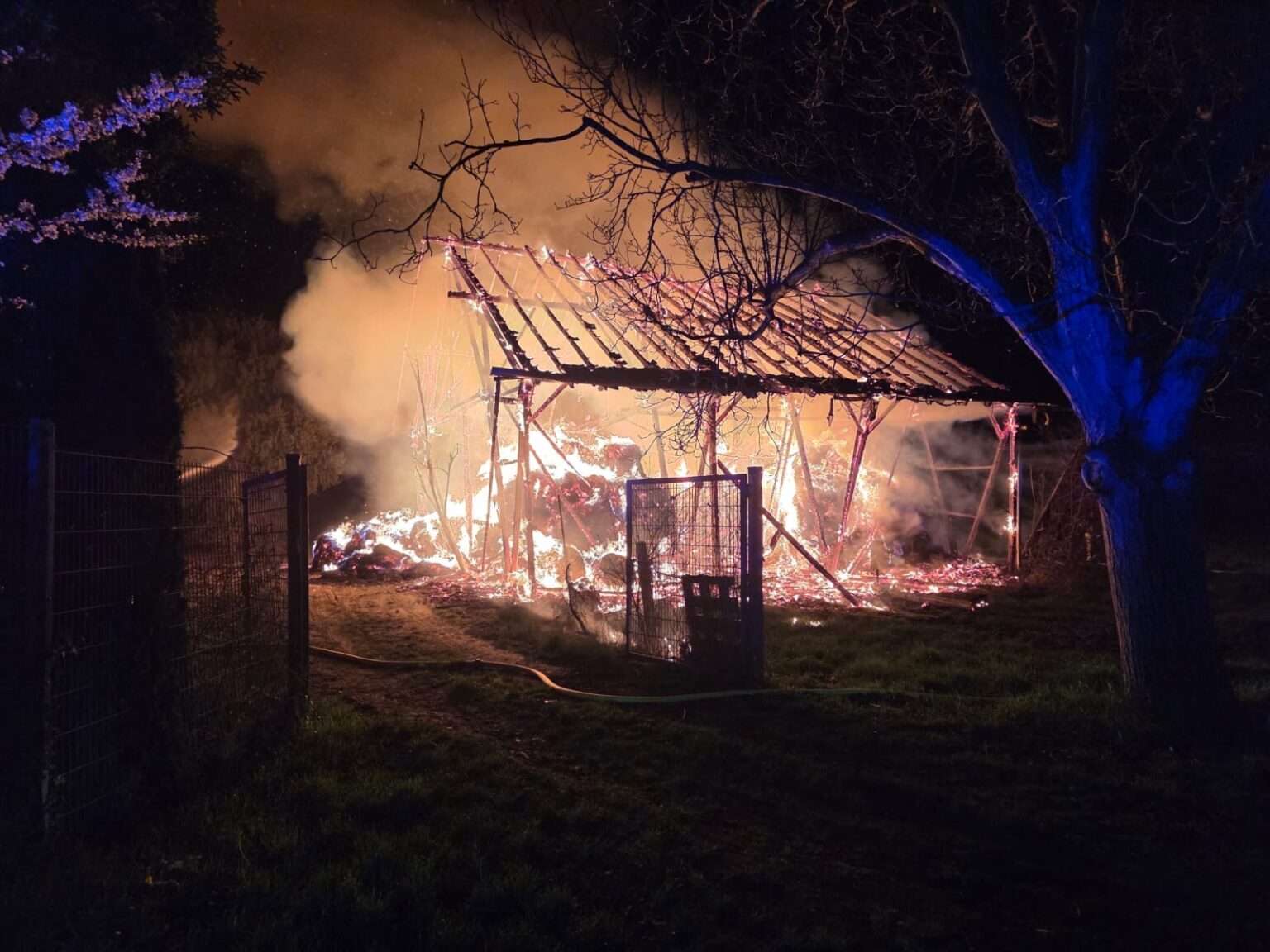 Scheunenbrand in Speyer: Feuerwehr kämpft gegen Feuer in der Nacht
