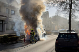 Auto geht in Ittenbach in Flammen auf: Zwei Menschen zur Kontrolle ins Krankenhaus