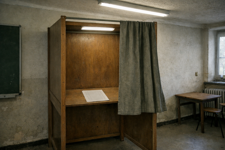 Leere Wahlkabine – Symbolbild Landratswahl Uckermark 2026