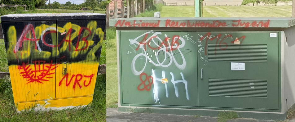 In Herbern wurden Stromkästen und eine Bushaltestelle mit rechten Symbolen und Schriftzügen beschmiert.
