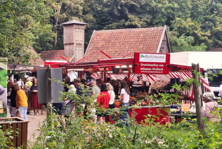 Am 29. August zieht der Wochenmarkt auf den Mühlenhof am Aasee – mit Marktständen, Handwerk und Pay what you want.