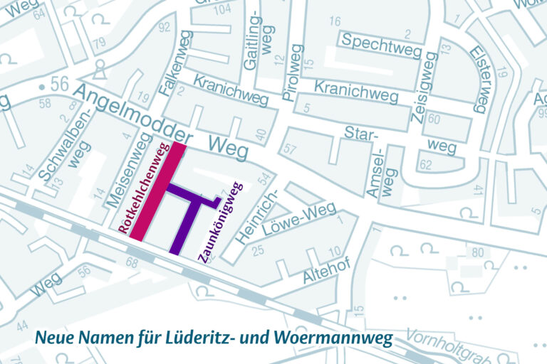 Lüderitz- und Woermannweg in Gremmendorf bekommen neue Namen. Künftig heißen sie Rotkehlchen- und Zaunkönigweg.