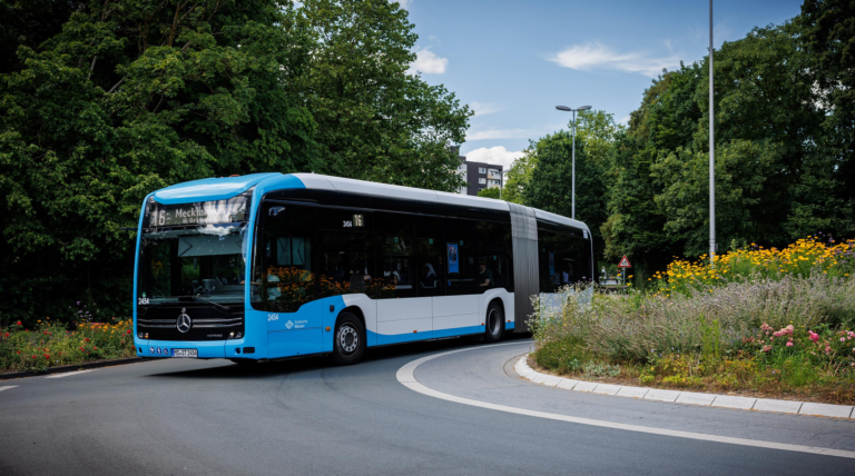 E-Busse in Münster: Fast jeder zweite Bus fährt elektrisch. Damit ist Münster NRW-Spitzenreiter und bundesweit auf Platz fünf.