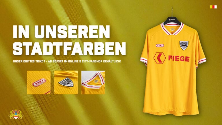 Preußen Münster überrascht mit einem gelben Ausweichtrikot in den Stadtfarben. Premiere ist im Westfalenpokal. Das Trikot kostet 79,90 Euro.