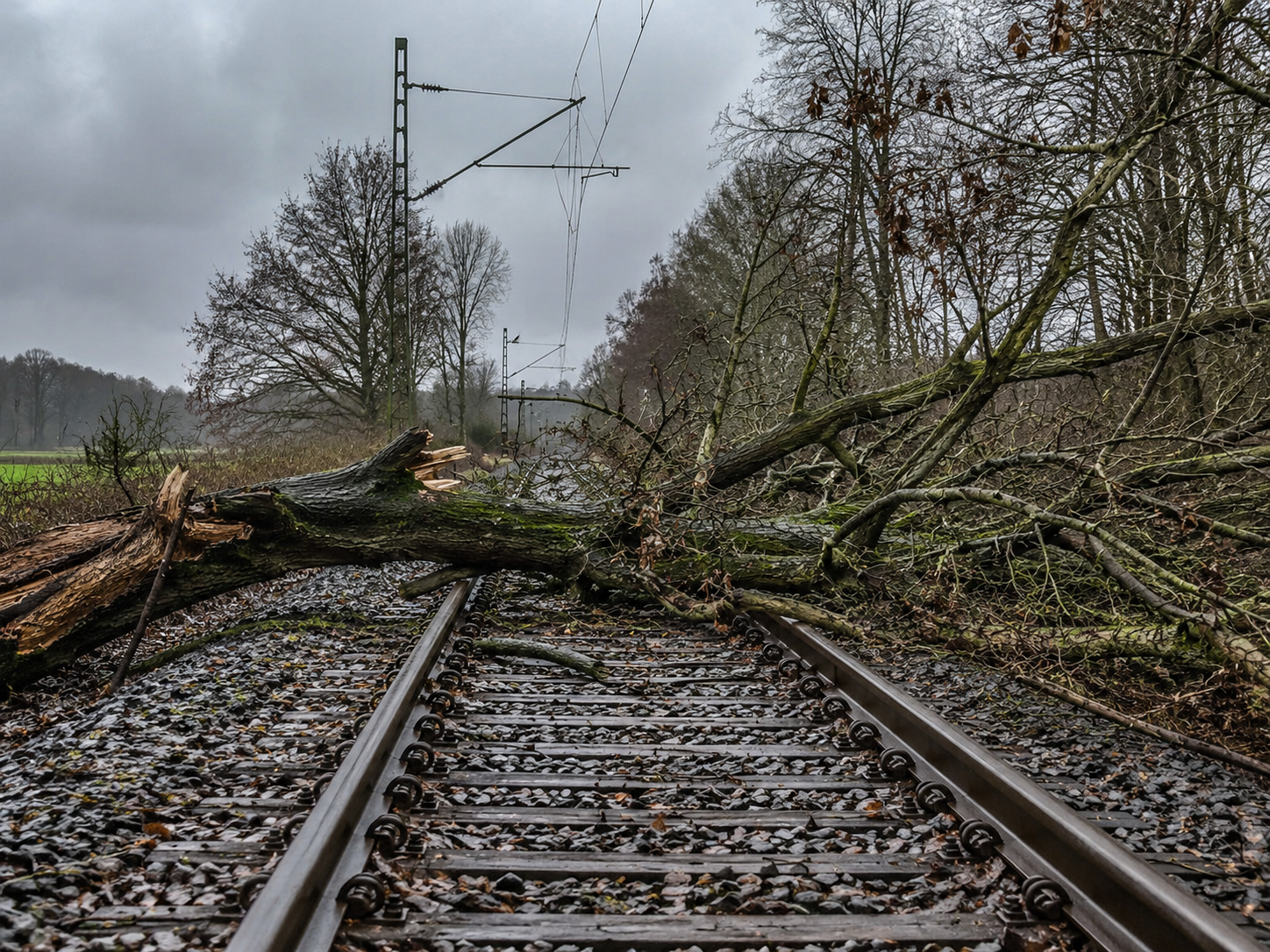 Sturm sorgt für Zugausfälle im Münsterland. Umgestürzte Bäume blockieren Bahnstrecken bei Drensteinfurt und Coesfeld.