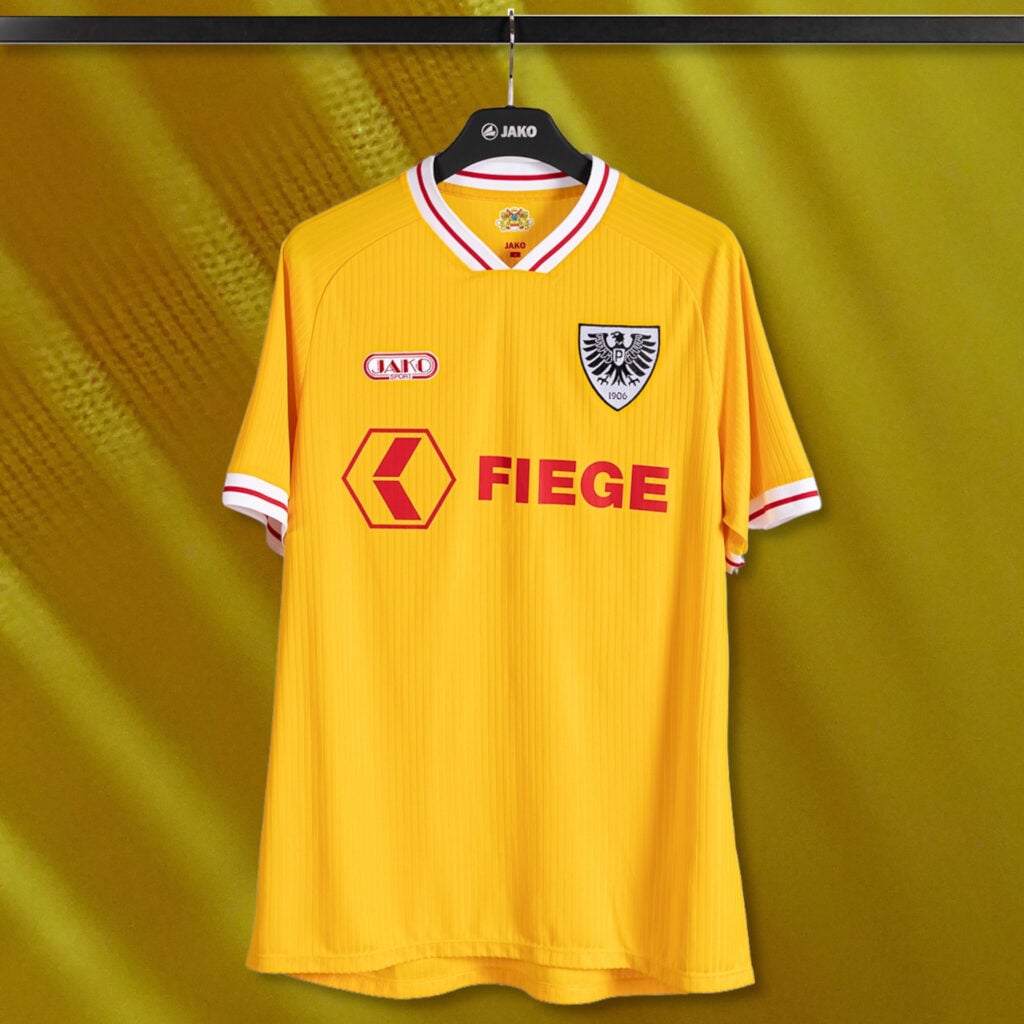 Preußen Münster überrascht mit einem gelben Ausweichtrikot in den Stadtfarben. Premiere ist im Westfalenpokal. Das Trikot kostet 79,90 Euro.